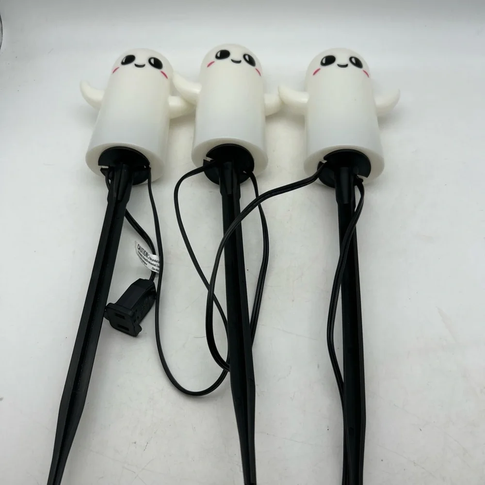 3-Halloween 6” Cute Friendly Blow Mold Ghost Pathway Lights Outdoors Works Great